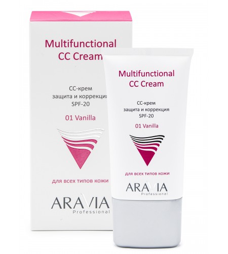 СС-крем защитный ARAVIA Professional SPF-20 Multifunctional CC Cream, Vanilla 01,  туба 50 мл
