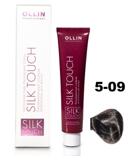 Безаммиачный стойкий краситель для волос OLLIN SILK TOUCH 5/09 светлый шатен прозрачно-зеленый, 60 мл