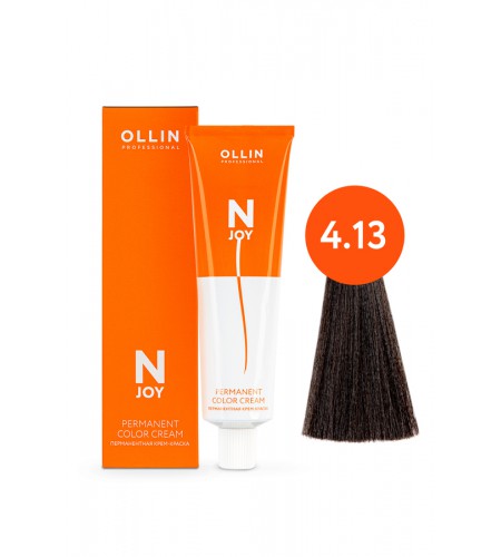 Перманентная крем-краска для волос OLLIN N-JOY 4/13 – шатен пепельно-золотистый, 100 мл