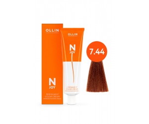 Перманентная крем-краска для волос OLLIN N-JOY 7/44 – русый интенсивно-медный, 100 мл
