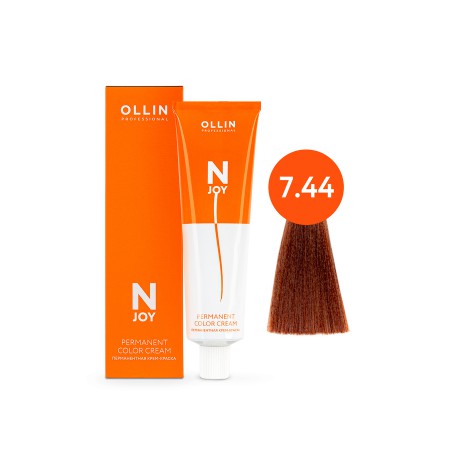 Перманентная крем-краска для волос OLLIN N-JOY 7/44 – русый интенсивно-медный, 100 мл