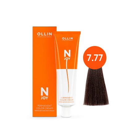 Перманентная крем-краска для волос OLLIN N-JOY 7/77 – русый интенсивно-коричневый, 100 мл