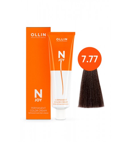 Перманентная крем-краска для волос OLLIN N-JOY 7/77 – русый интенсивно-коричневый, 100 мл