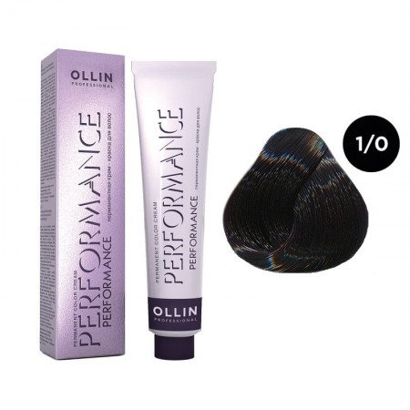 Перманентная крем-краска для волос OLLIN PERFORMANCE 1/0 иссиня-черный, 60 мл