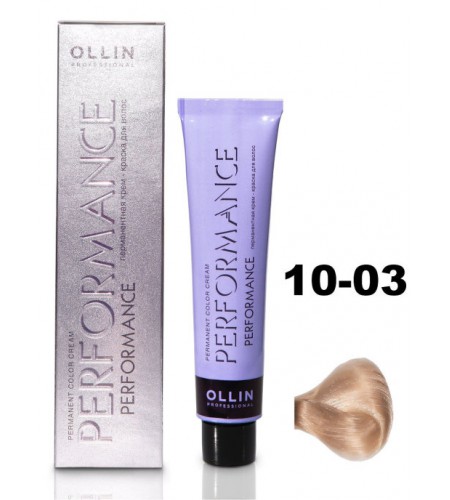 Перманентная крем-краска для волос OLLIN PERFORMANCE 10/03 светлый блондин прозрачно-золотистый, 60 мл