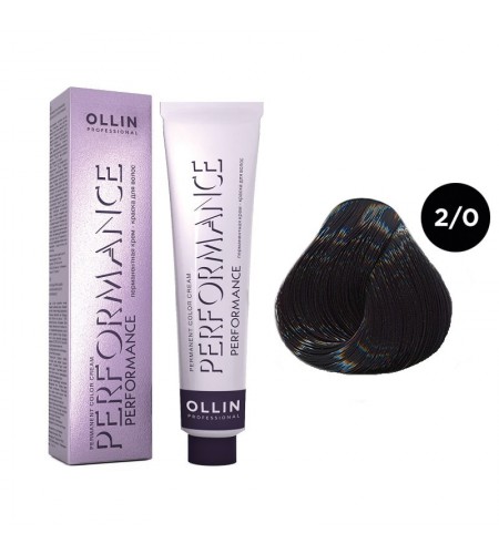 Перманентная крем-краска для волос OLLIN PERFORMANCE 2/0 черный, 60 мл