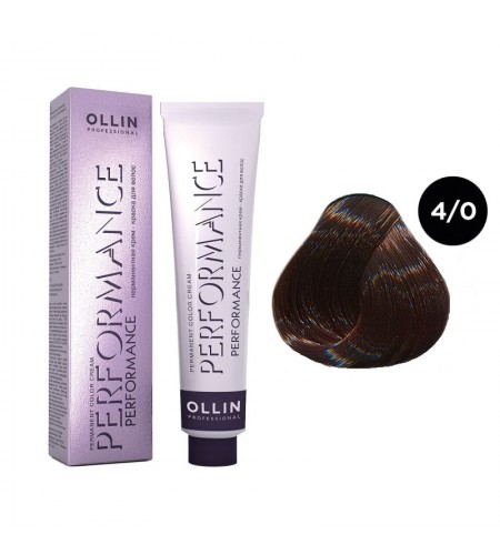 Перманентная крем-краска для волос OLLIN PERFORMANCE 4/0 шатен, 60 мл