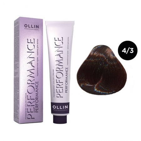 Перманентная крем-краска для волос OLLIN PERFORMANCE 4/3 шатен золотистый, 60 мл