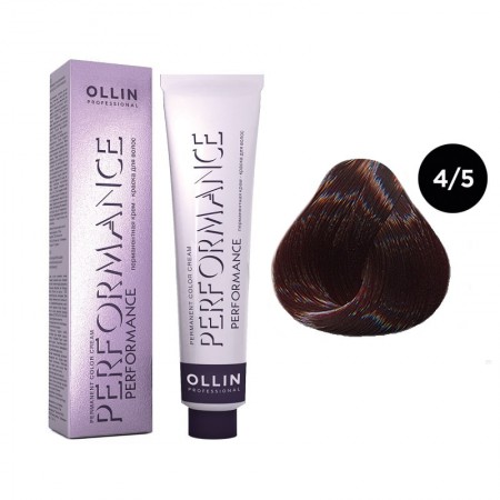Перманентная крем-краска для волос OLLIN PERFORMANCE 4/5 шатен махагоновый, 60 мл