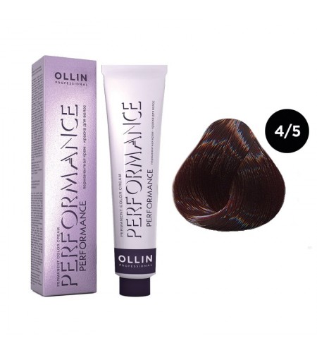 Перманентная крем-краска для волос OLLIN PERFORMANCE 4/5 шатен махагоновый, 60 мл