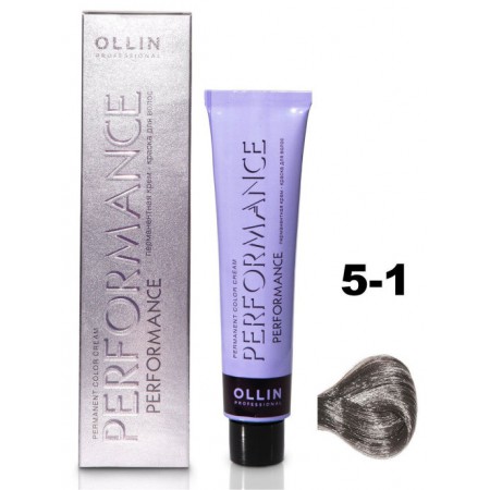 Перманентная крем-краска для волос OLLIN PERFORMANCE 5/1 светлый шатен пепельный, 60 мл
