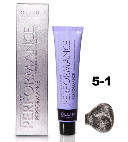 Перманентная крем-краска для волос OLLIN PERFORMANCE 5/1 светлый шатен пепельный, 60 мл