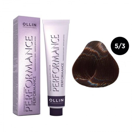 Перманентная крем-краска для волос OLLIN PERFORMANCE 5/3 светлый шатен золотистый, 60 мл