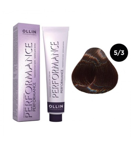 Перманентная крем-краска для волос OLLIN PERFORMANCE 5/3 светлый шатен золотистый, 60 мл