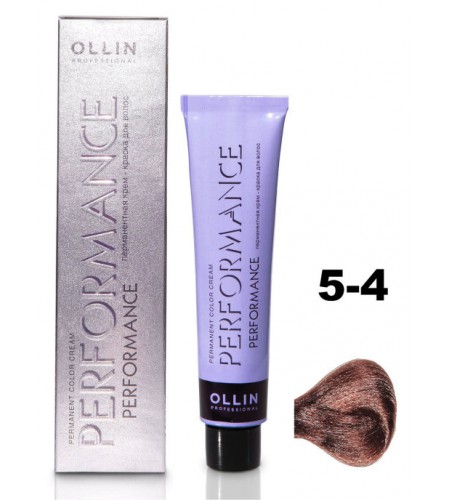 Перманентная крем-краска для волос OLLIN PERFORMANCE 5/4 светлый шатен медный, 60 мл
