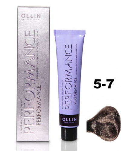 Перманентная крем-краска для волос OLLIN PERFORMANCE 5/7 светлый шатен коричневый, 60 мл