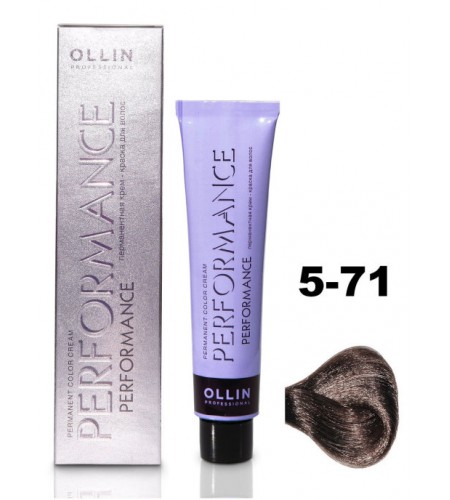 Перманентная крем-краска для волос OLLIN PERFORMANCE 5/71 светлый шатен коричнево-пепельный, 60 мл