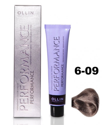 Перманентная крем-краска для волос OLLIN PERFORMANCE 6/09 темно-русый прозрачно-зеленый, 60 мл