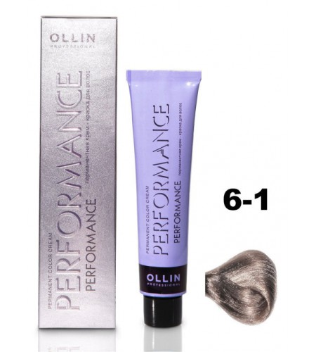 Перманентная крем-краска для волос OLLIN PERFORMANCE 6/1 темно-русый пепельный, 60 мл