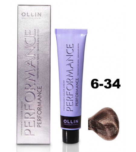 Перманентная крем-краска для волос OLLIN PERFORMANCE 6/34 темно-русый золотисто-медный, 60 мл