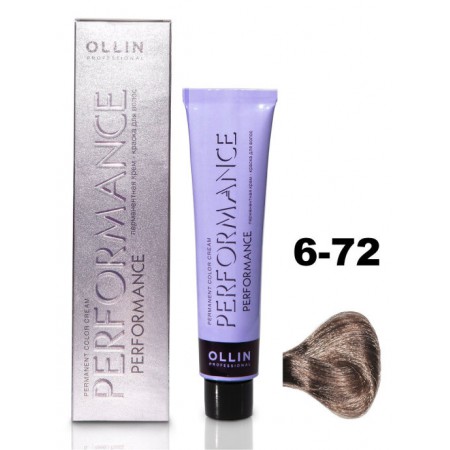 Перманентная крем-краска для волос OLLIN PERFORMANCE 6/72 темно-русый коричнево-фиолетовый, 60 мл