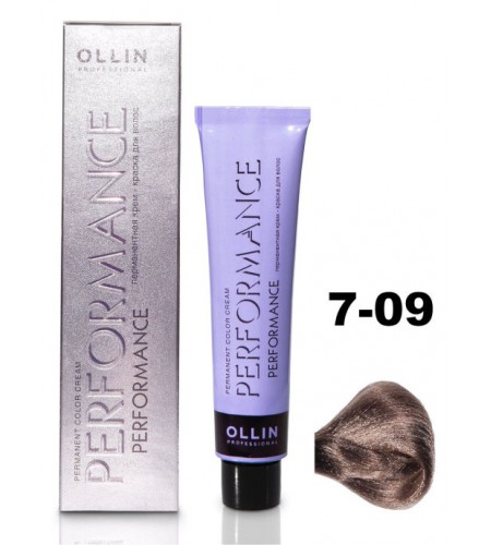 Перманентная крем-краска для волос OLLIN PERFORMANCE 7/09 русый прозрачно-зеленый, 60 мл