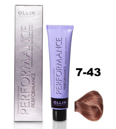 Перманентная крем-краска для волос OLLIN PERFORMANCE 7/43 русый медно-золотистый, 60 мл