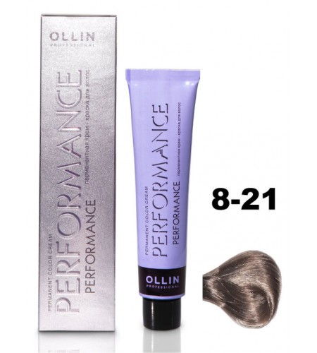 Перманентная крем-краска для волос OLLIN PERFORMANCE 8/21 светло-русый фиолетово-пепельный, 60 мл