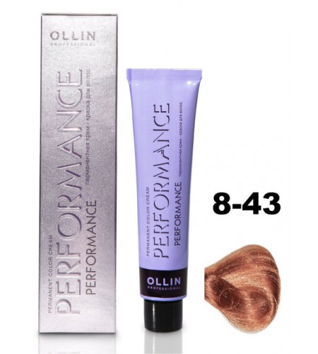 Перманентная крем-краска для волос OLLIN PERFORMANCE 8/43 светло-русый медно-золотистый, 60 мл