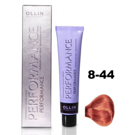 Перманентная крем-краска для волос OLLIN PERFORMANCE 8/44 светло-русый интенсивно-медный, 60 мл