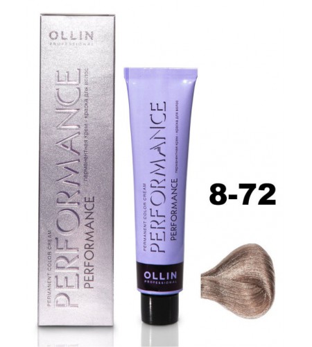 Перманентная крем-краска для волос OLLIN PERFORMANCE 8/72 светло-русый коричнево-фиолетовый, 60 мл