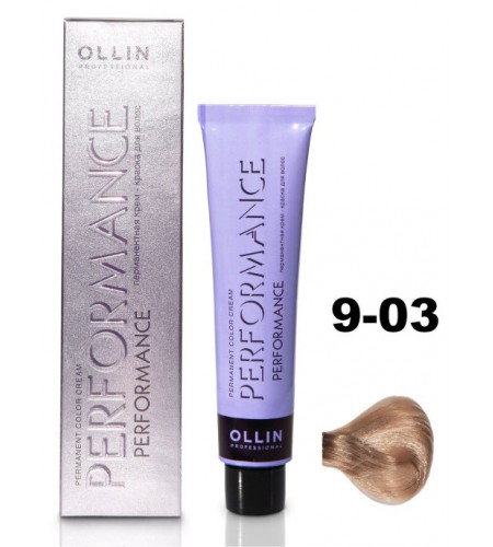 Перманентная крем-краска для волос OLLIN PERFORMANCE 9/03 блондин прозрачно-золотистый, 60 мл