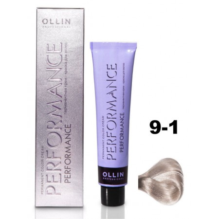 Перманентная крем-краска для волос OLLIN PERFORMANCE 9/1 блондин пепельный, 60 мл